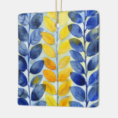 黄色と青の葉 セラミックオーナメント (左)