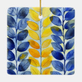 黄色と青の葉 セラミックオーナメント (裏面)