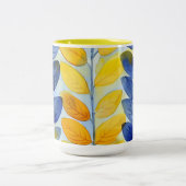 黄色と青の葉 ツートーンマグカップ (中央)