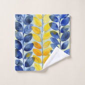 黄色と青の葉 バスタオルセット (ウォッシュタオル)