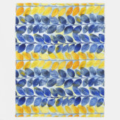 黄色と青の葉 フリースブランケット (正面)