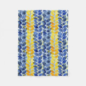 黄色と青の葉 フリースブランケット (正面)