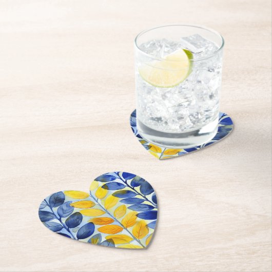黄色と青の葉 ペーパーコースター (インサイチュ)