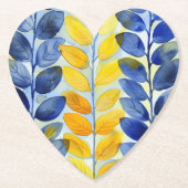 黄色と青の葉 ペーパーコースター (正面)