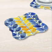 黄色と青の葉 ペーパーコースター (アングル)