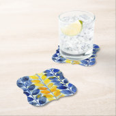 黄色と青の葉 ペーパーコースター (インサイチュ)