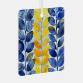黄色と青の葉 メタルオーナメント (正面右)