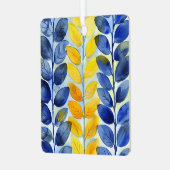 黄色と青の葉 メタルオーナメント (正面左)