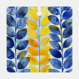 黄色と青の葉 メタルオーナメント