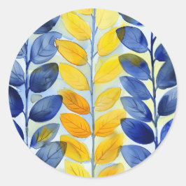 黄色と青の葉 ラウンドシール