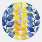 黄色と青の葉 ラウンドシール (正面)