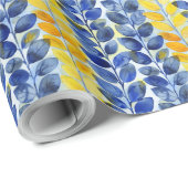 黄色と青の葉 ラッピングペーパー (ロールコーナー)