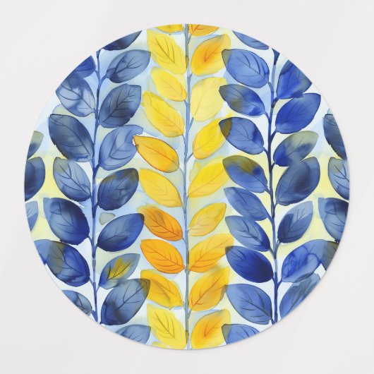 黄色と青の葉 ラベル (デザイン2)