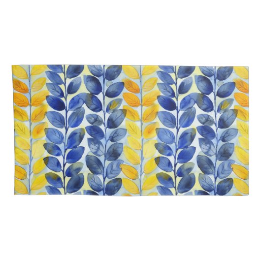 黄色と青の葉 枕カバー (裏面-右)