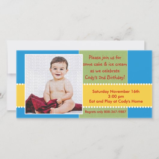 黄色と青の誕生日ボーイフォトカード (正面)