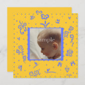 黄色と青の誕生発表 案内状 (正面/裏面)