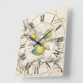 黄色と青の魚～西インディ～カリブの海 スクエア壁時計 (傾斜)