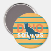 黄色と青ストライプの恐竜のTレックス少年 マグネット (正面/裏面)