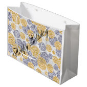 黄色と青ヒョウの皮のプリント付き円 ラージペーパーバッグ (正面アングル)