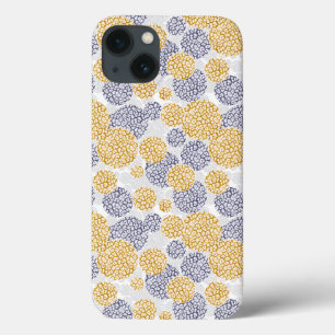 黄色と青ヒョウの皮のプリント付き円 iPhone 13ケース