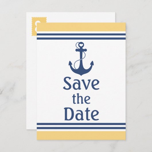 黄色と青航海の日付の保存 案内ポストカード (正面/裏面)