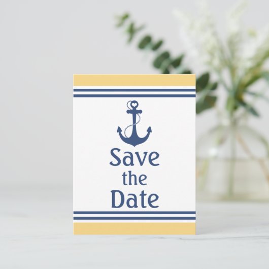 黄色と青航海の日付の保存 案内ポストカード (スタンド正面)