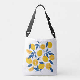 黄色と青色のイラストレモンパターン クロスボディバッグ