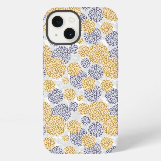 黄色と青色のヒョウ柄の円 iPhoneケース (裏面)