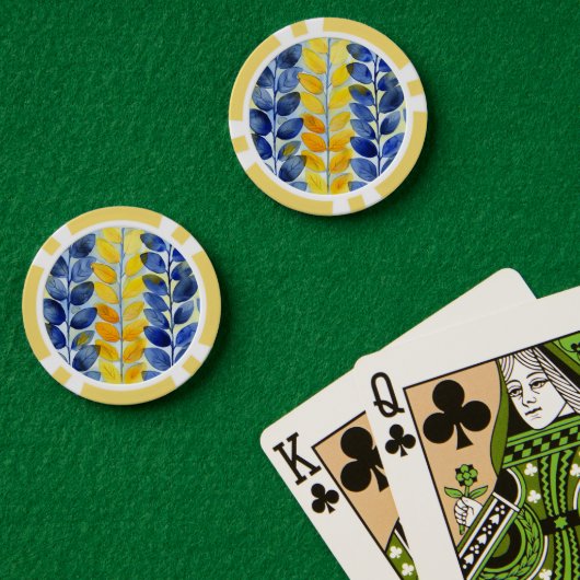 黄色と青色の葉 ポーカーチップ (ポーカーテーブル (ダブル))