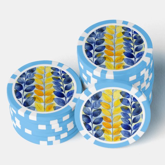 黄色と青色の葉 ポーカーチップ (積み重ね)
