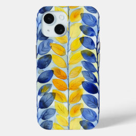 黄色と青色の葉 iPhone 15ケース