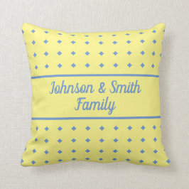 黄色と青、パタかわいらしーン、自分の名前 クッション