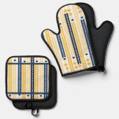 黄色と青 鍋つかみ&鍋敷きセット (正面/裏面)