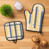 黄色と青 鍋つかみ&鍋敷きセット (トップダウン)