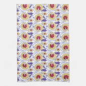 黄色と鮮やかオレンジ色のクレートを特徴とするデザイン キッチンタオル (縦)