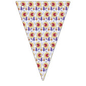 黄色と鮮やかオレンジ色のクレートを特徴とするデザイン バンティングフラッグ (第1の旗)