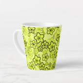 黄色と黒い明るいネオンの花パターン カフェラテマグ (左アングル)