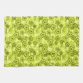 黄色と黒い明るいネオンの花パターン キッチンタオル (横)