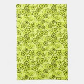 黄色と黒い明るいネオンの花パターン キッチンタオル (縦)