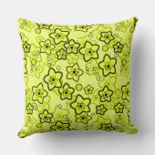 黄色と黒い明るいネオンの花パターン クッション (裏面)