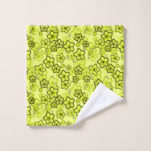 黄色と黒い明るいネオンの花パターン バスタオルセット (ウォッシュタオル)