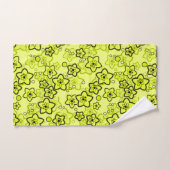 黄色と黒い明るいネオンの花パターン バスタオルセット (ハンドタオル)