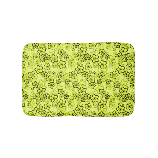 黄色と黒い明るいネオンの花パターン バスマット (正面)
