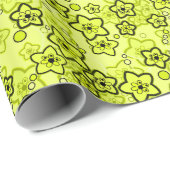 黄色と黒い明るいネオンの花パターン ラッピングペーパー (ロールコーナー)