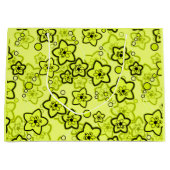 黄色と黒い明るいネオンの花パターン ラージペーパーバッグ (正面)