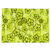 黄色と黒い明るいネオンの花パターン ラージペーパーバッグ (裏面)