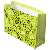 黄色と黒い明るいネオンの花パターン ラージペーパーバッグ (裏面アングル)