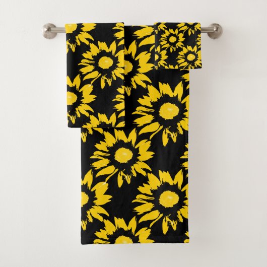 黄色と黒のひまわり模様 バスタオルセット (インサイチュ)
