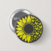 黄色と黒のひまわり蝶ボタン 缶バッジ (正面&裏面)