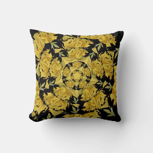 黄色と黒のアザレアフラクタルアート クッション (正面)